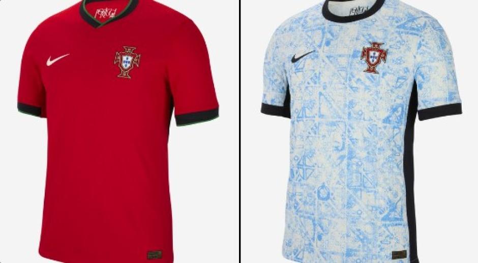 Portugal: la selección portuguesa con Cristiano Ronaldo a la cabeza vestirá de rojo en su primera camiseta, y de azul y blanco la segunda con el cuello y el borde de las mangas negro. Portugal también es una de las favoritas para levantar la Eurocopa.