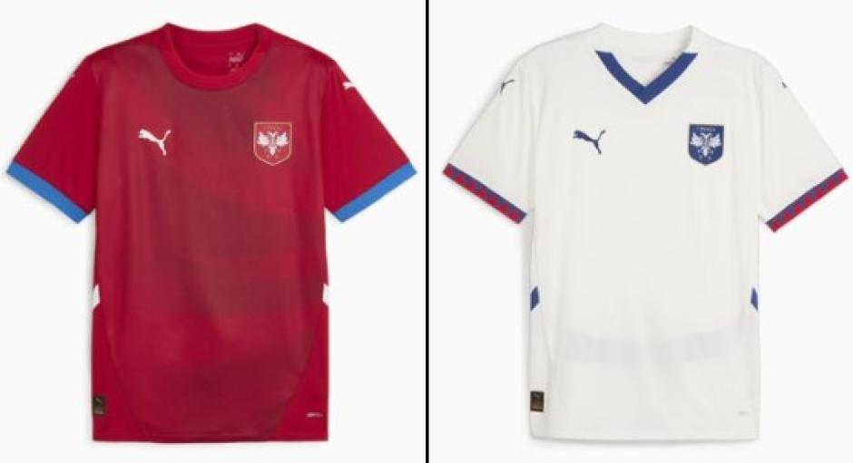 Serbia: la selección serbia llevará la primera elástica de color rojo con el borde de las mangas azul. Su segunda equipación es de color blanco con el cuello y las mangas de color rojo y cuello azul.