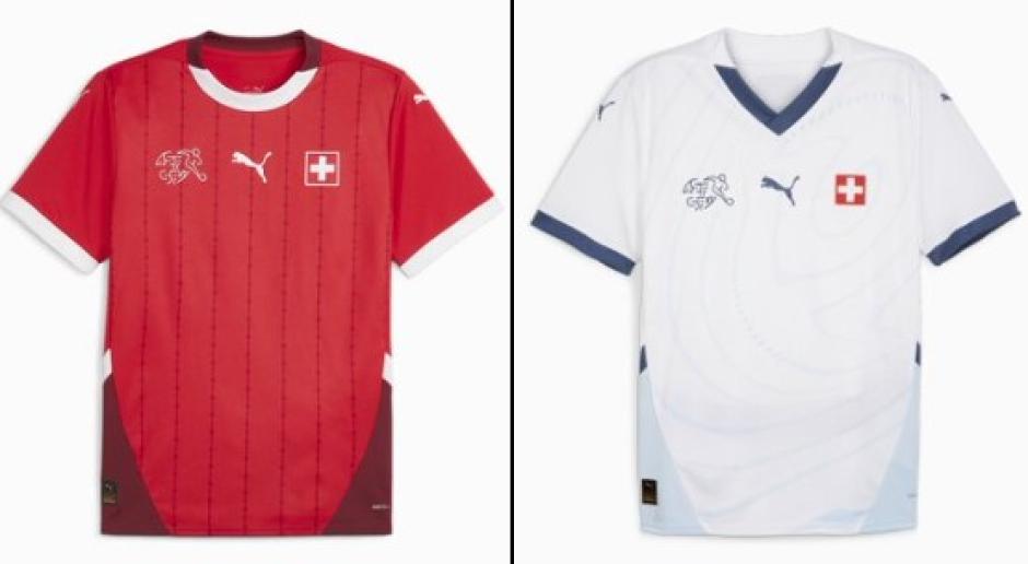 Suiza: la selección de Suiza lucirá el color rojo en su primera equipación con el cuello y el borde de las mangas de color blanco. La segunda es de color blanco, con rayas de color azul celeste y cuello y mangas también azul.