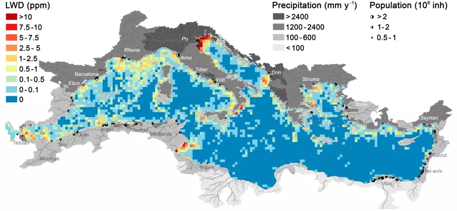 Densidad de basura en el Mediterráneo