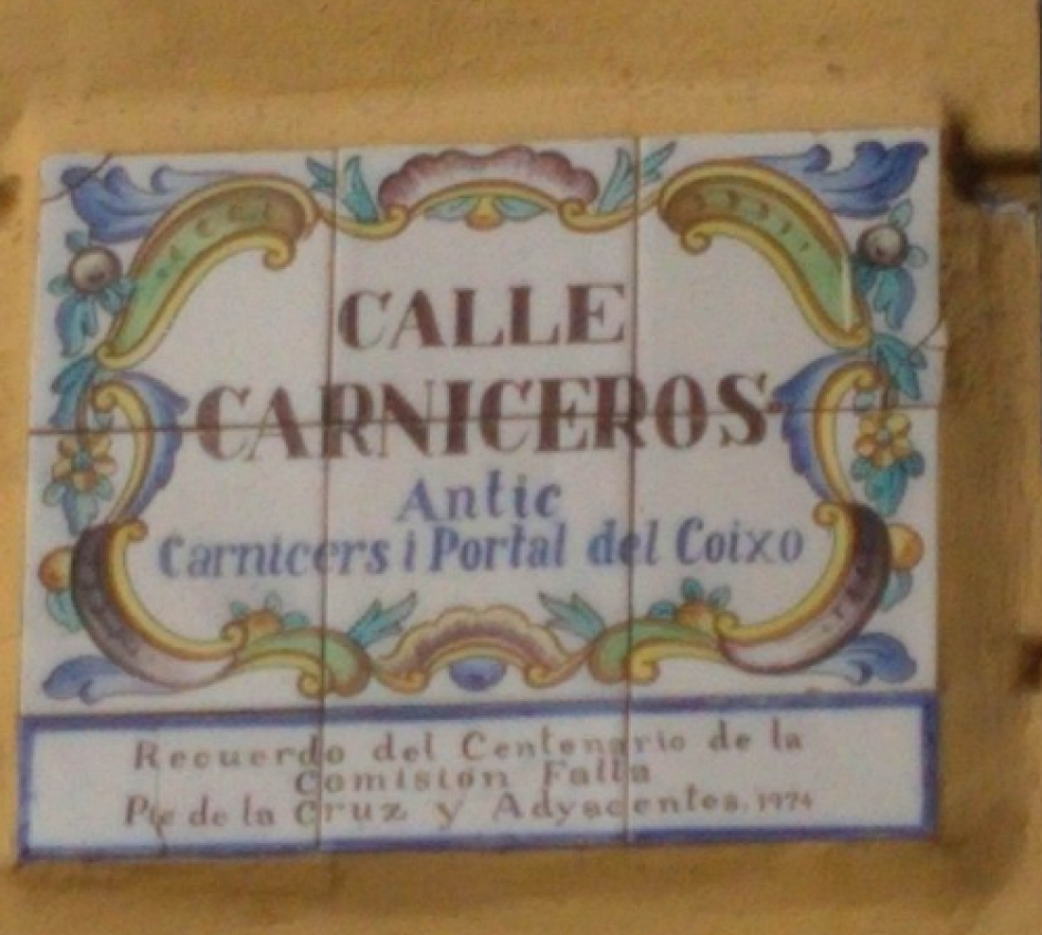 Placa de la calle Carniceros, en Valencia