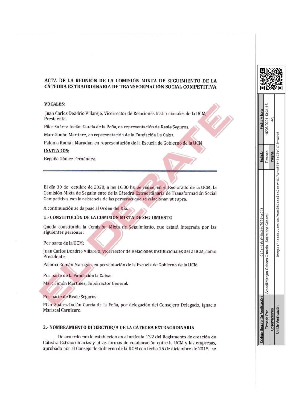 Acta de la reunión de la comisión mixta de seguimiento de la cátedra