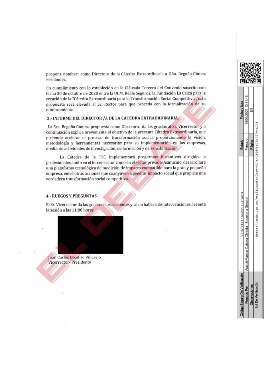 Acta de la reunión de la comisión mixta de seguimiento de la cátedra