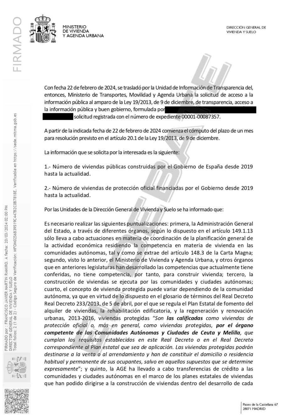 Resolución del Ministerio de Vivienda y Agenda Urbana