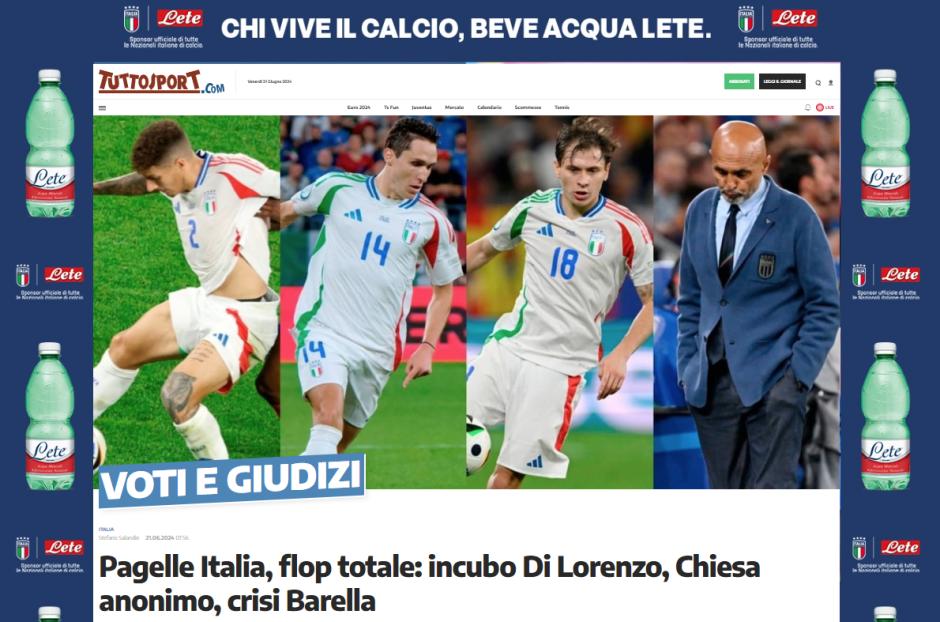 La edición digital de Tuttosport señala a varios nombres propios por la derrota ante España