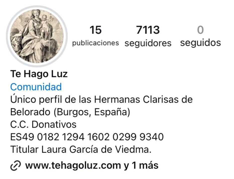 El perfil de Instagram de las ex clarisas donde se piden donativos a nombre de la ex abadesa