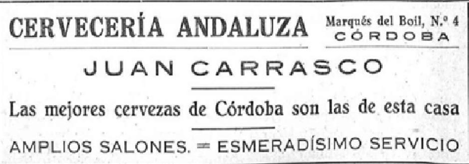 Anuncio de la cervecería de Juan Carrasco. Córdoba Gráfica. 1926