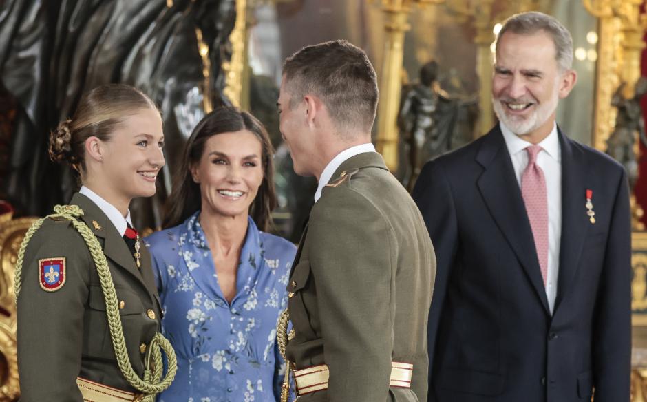 Spanish King Felipe VI and Queen Letizia with Princess Leonor and Miguel Reinoso Lozano attending a reception at RoyalPalace during the known as Dia de la Hispanidad, Spain's National Day, in Madrid, on Thursday 12, October 2023.
