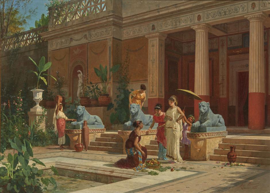 Frutero en el patio de una villa pompeyana, 1876. Obra de Luigi Bazzani