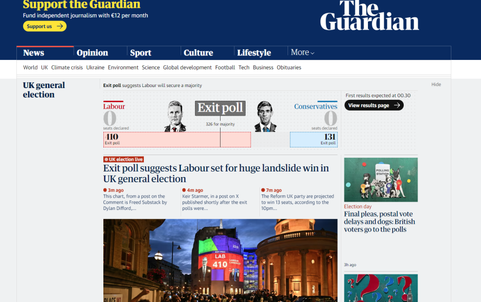 Portada del periódico británico 'The Guardian'