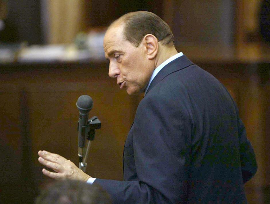 Silvio Berlusconi, durante su declaración por corrupción en mayo de 2003