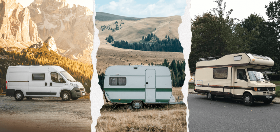 Vehículo cámper, caravana y autocaravana a la derecha