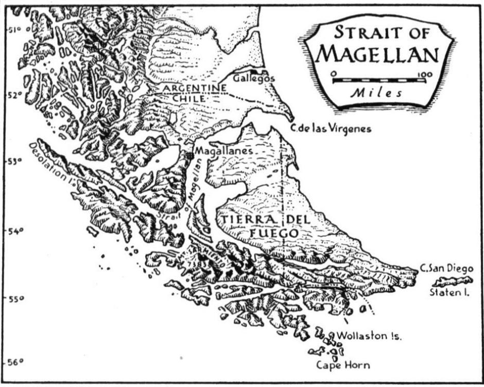 Mapa del área del estrecho de Magallanes