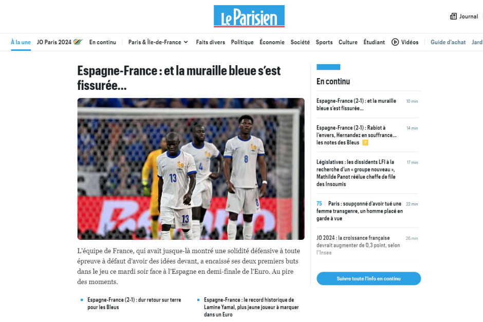 Le Parisien titular: "El muro azul resquebrajado" y critica la falta de ideas de su equipo en ataque