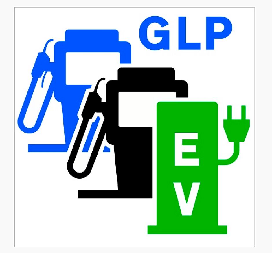 Señal que indica gasolinera, GLP y punto eléctrico juntos