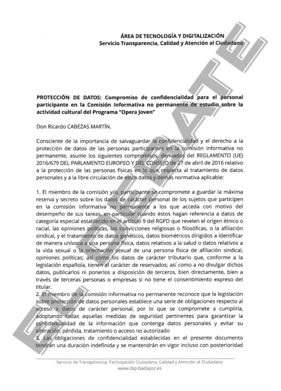 Escrito de confidencialidad sobre las actividades de David Sánchez (I)