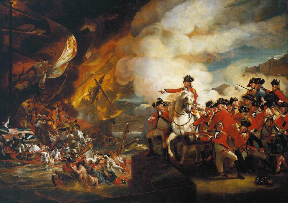 El acontecimiento según John Singleton Copley en su obra Asedio y socorro de Gibraltar, 13 de septiembre de 1782