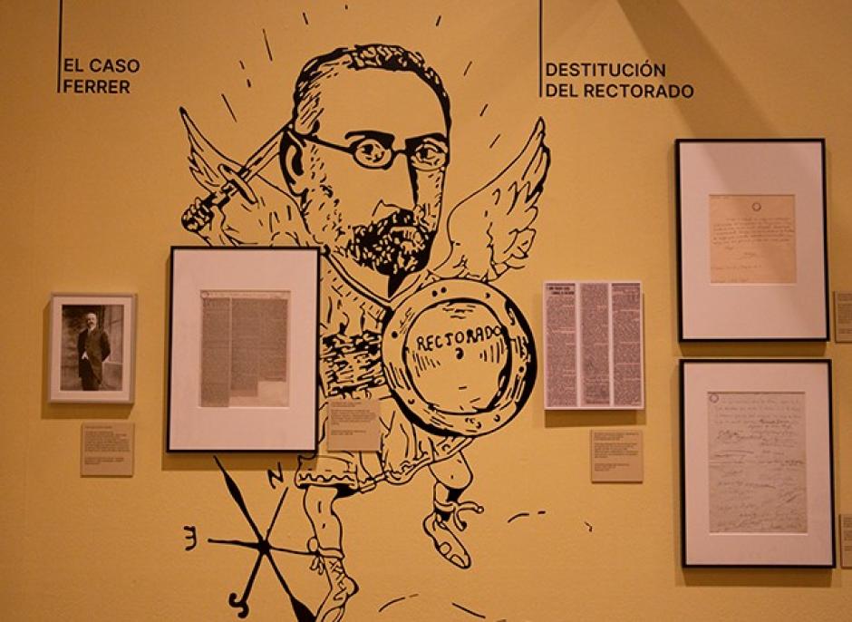 Montaje de la exposición "Unamuno y la política. De la pluma a la palabra"
