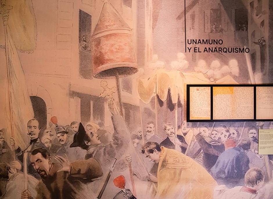 Montaje de la exposición "Unamuno y la política. De la pluma a la palabra"