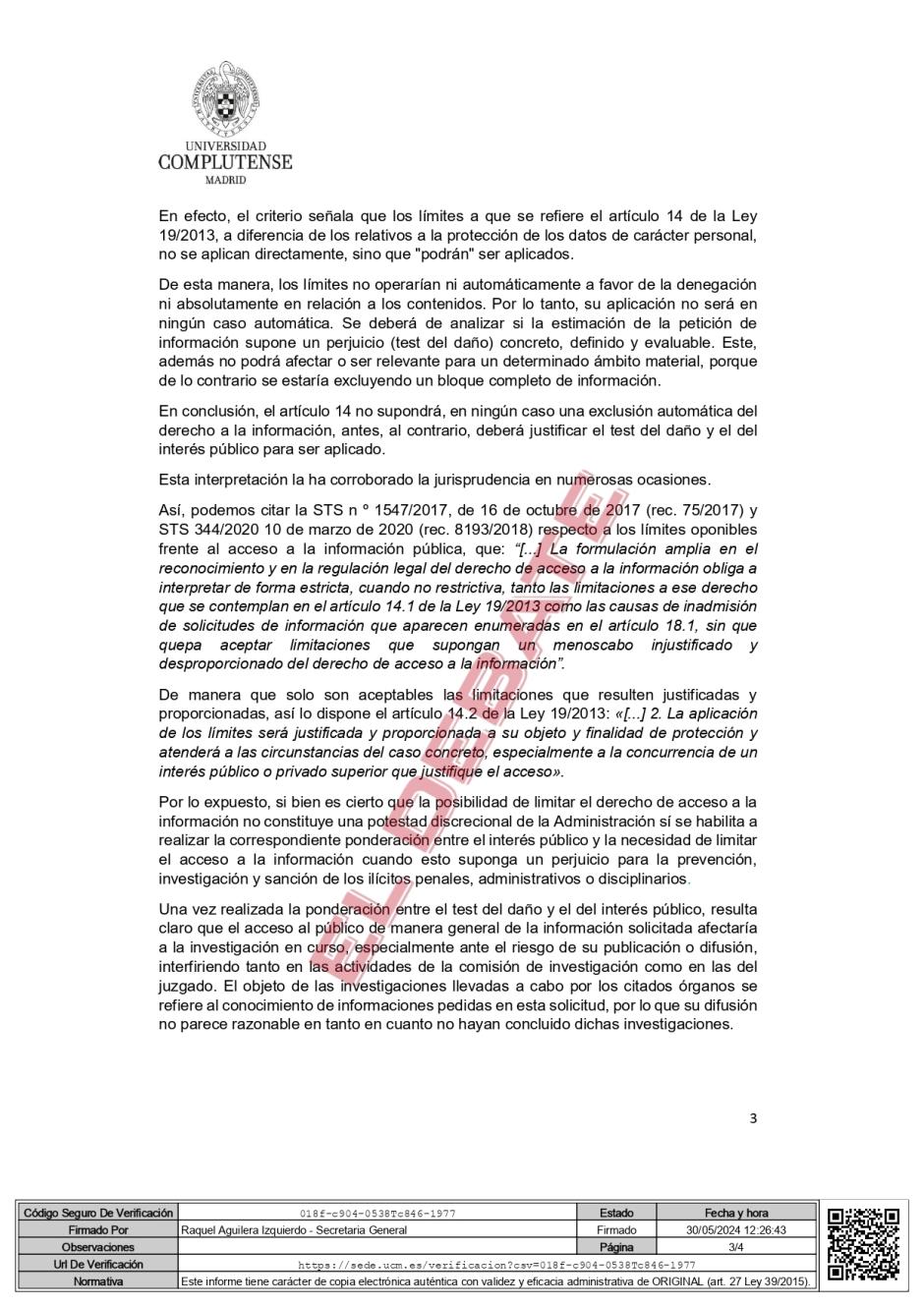 Documento oficial de la Universidad Complutense, con número de registro 19/2024 y fecha de 30 de mayo