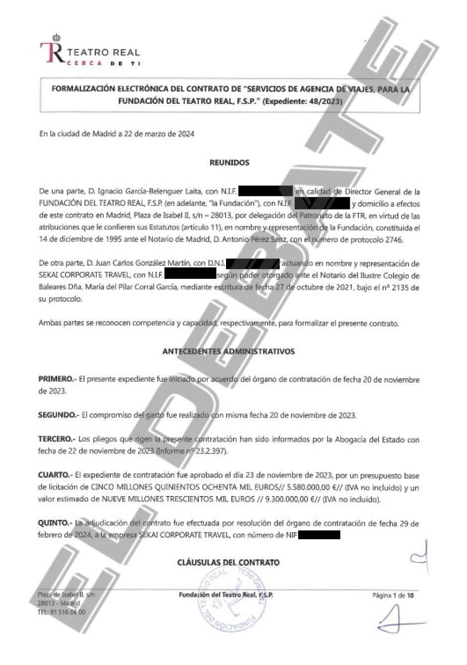 Contrato de 6,1 millones del Teatro Real a Globalia