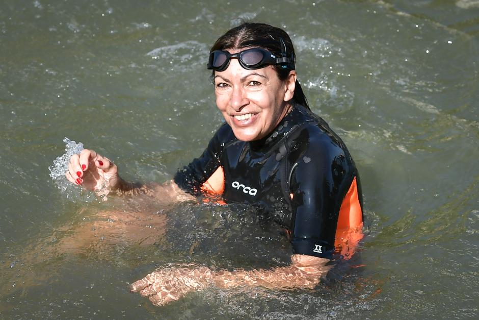 Mayor of Paris Anne Hidalgo swimming in the River Seine in Paris on July 17, 2024.