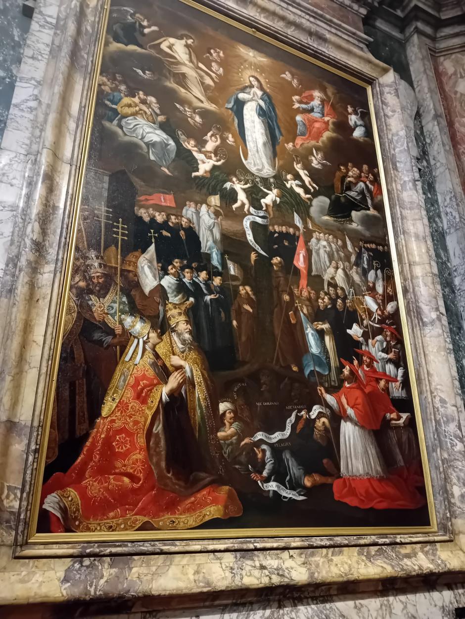 óleo de la iglesia de los Españoles, donde se representa la Virgen María, figura a la que el artista español dedicó muchas de sus obras