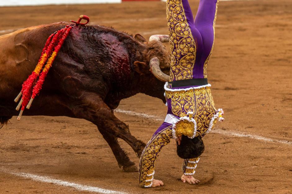 Momento en que el sexto toro de la tarde voltea con peligro a Tomás Rufo