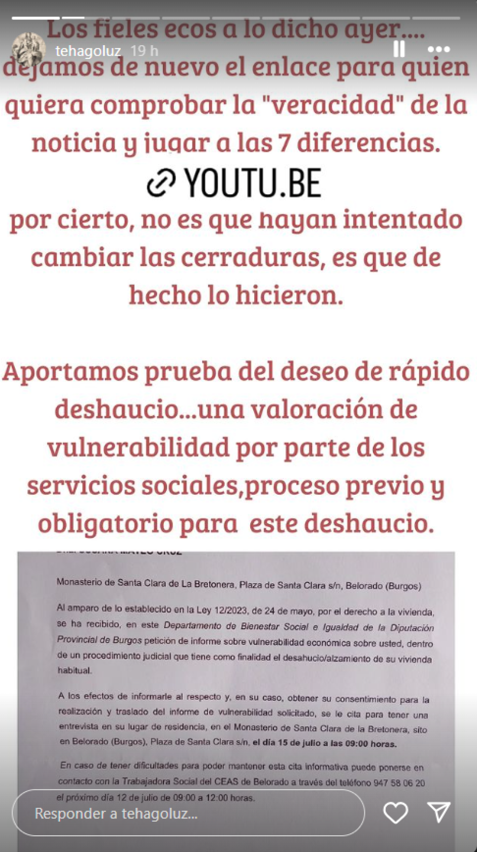 Captura de pantalla del Instagram de las ex monjas de Belorado