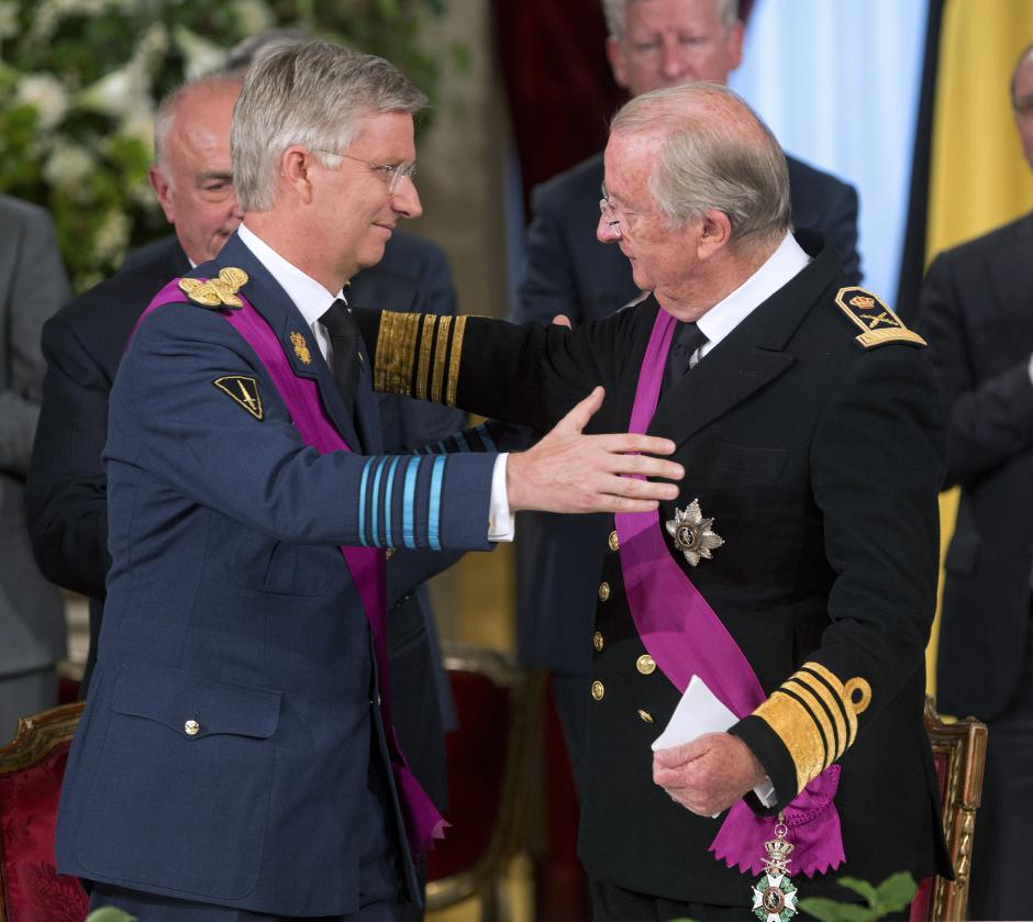 King Albert II and Prince Philippe during Abdication Ceremony of King Albert II of Belgium July 21, 2013.