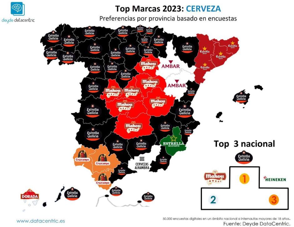 Mapa de las preferencias de cervezas por provincias