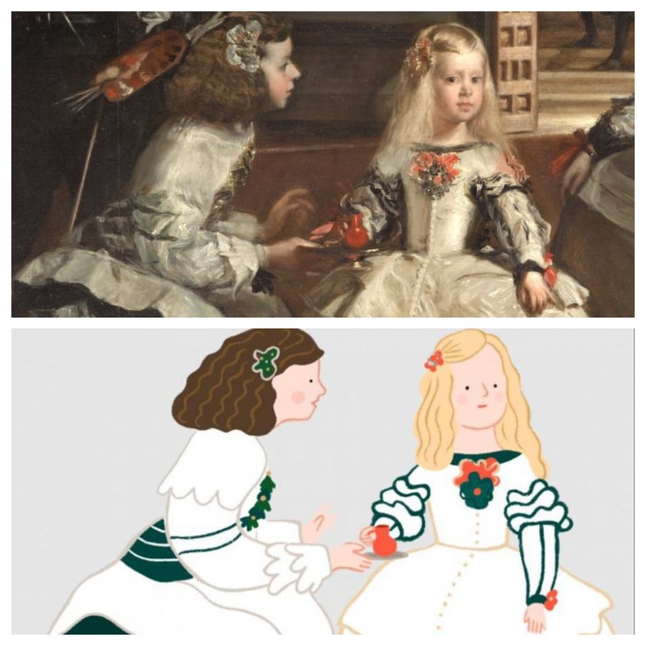 Los stickers del Prado incluyen, como no podía ser de otro modo, la gran obra maestra de su colección: Las Meninas, de Diego Velázquez. La infanta Margarita, hija de Felipe IV, y sus servidores salen de la paleta del maestro sevillano y quedan también inmortalizados en Whatsapp.