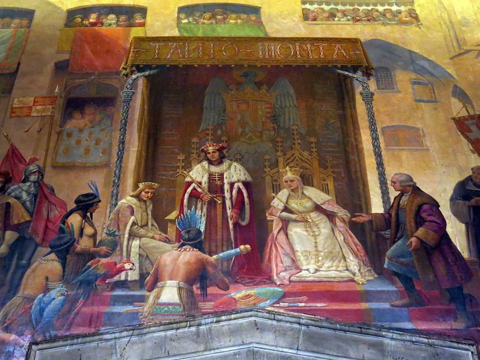 Uno de los frescos retrataba la recepción de los Reyes Católicos a Cristóbal Colón