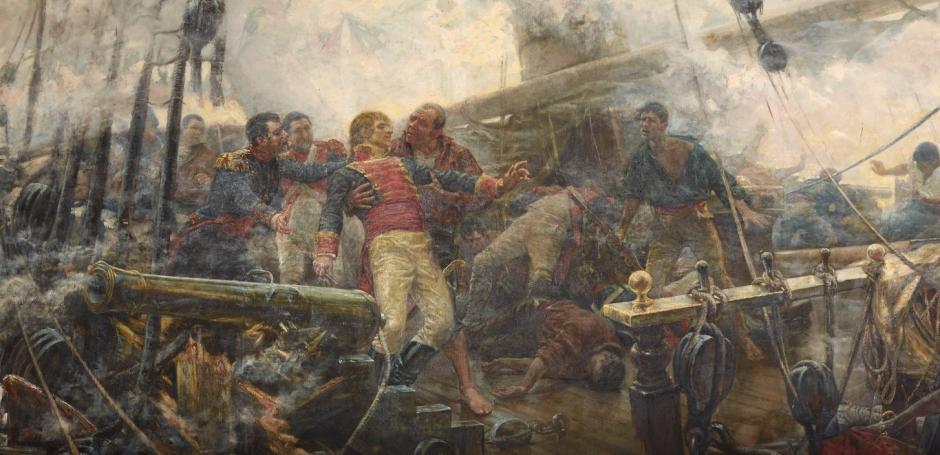 La derrota de la Armada en la batalla de Trafalgar el 21 de octubre de 1805 marca el fin de la edad de oro política de España. Después vendría la guerra contra los franceses y la pérdida de las provincias españolas en América. La muerte de uno de los más grandes genios que dio la Armada Española, Cosme Damián Churruca, durante la batalla cuando estaba al mando del navío San Juan Nepomuceno, es, junto con el hundimiento del navío Santísima Trinidad en la misma batalla, el símbolo del fin del poderío naval español. El momento quedó perfectamente ilustrado por Eugenio Álvarez Dumont en 1892 en el cuadro Muerte de Churruca en Trafalgar, depositado en el Instituto de Educación Secundaria Canarias Cabrera Pinto, en La Laguna.