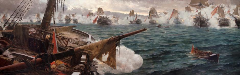 Una de las representaciones más espectaculares de la batalla de Trafalgar la realizó el pintor Justo Ruiz Lina en 1890. Su cuadro Combate naval de Trafalgar (depositado en el Ayuntamiento de Cádiz), refleja con un realismo inusual para la época y con una composición digna de una superproducción cinematográfica de hoy, el enfrentamiento entre las escuadras franco-española y la británica.