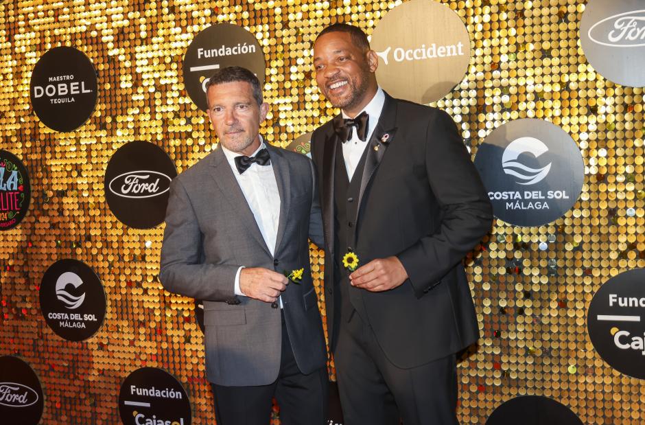 Actors Will Smith and Antonio Banderas  during the Starlite gala in Marbella. August 4 2024