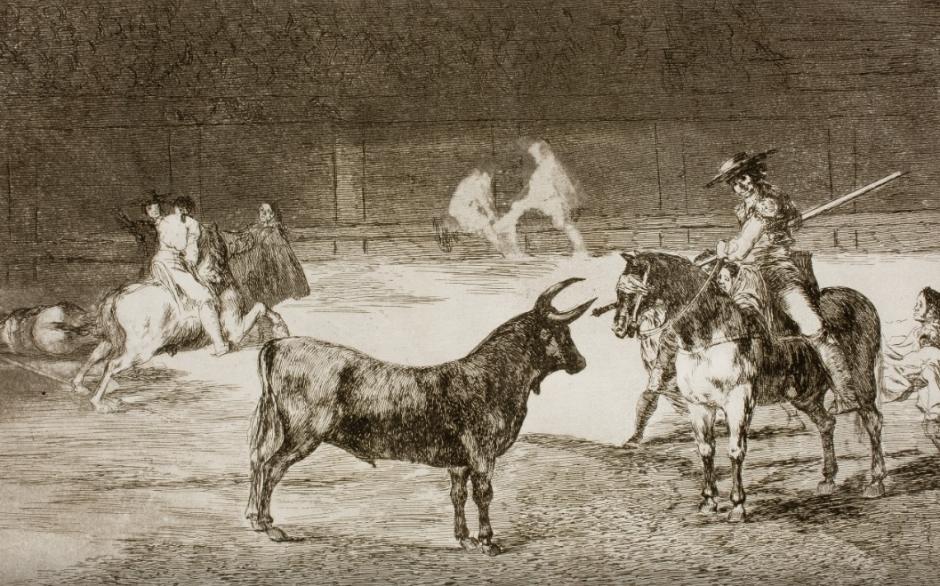 Hablar de pintura y tauromaquia es hablar de Goya y su serie de estampas sobre tauromaquia. El célebre Fernando del Toro, varilarguero, obligando a la fiera con su garrocha (1814-1816), muestra el momento en el que el varilarguero se coloca ante el toro esperando su embestida.