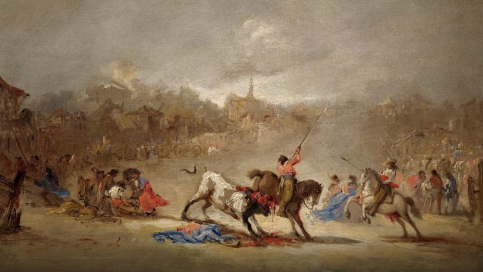 También Eugenio Licas Velázquez eligió la suerte de varas para representar la tauromaquia en un óleo (1855) de claras referencias a la serie de Tauromaquia de Goya. Gran aficionado a la fiesta, en su obra dejó constancia de su conocimiento del arte del toreo. En la pintura recoge el momento en el que un toro, tras coger al torero, enviste al picador.