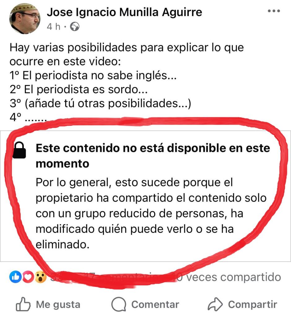 En Facebook aplicaron la censura contra el mensaje de monseñor Munilla