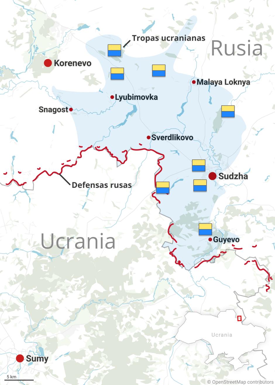 Mapa explicativo sobre la invasión ucraniana en territorio ruso