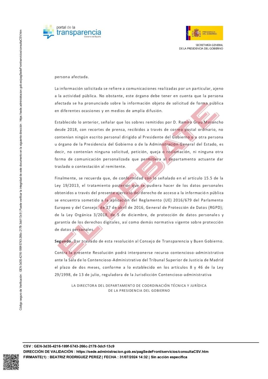 Extracto del informe del Consejo de Transparencia