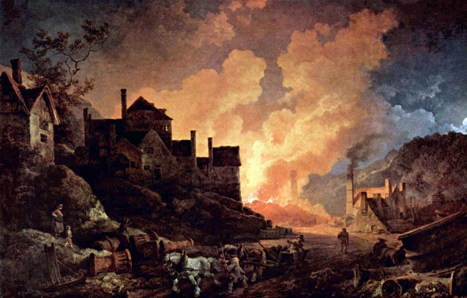 Coalbrookdale (condado de Shropshire, Inglaterra) es considerado una de las cunas de la Revolución Industrial. Coalbrookdale de noche de Philip James de Loutherbourg