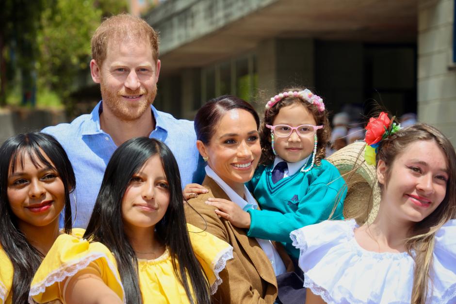 Prince Harry and Meghan Markle Duchess of Sussex Meghan Harry during a visit  school La Giralda in Bogota Colombia. 16 August 2024