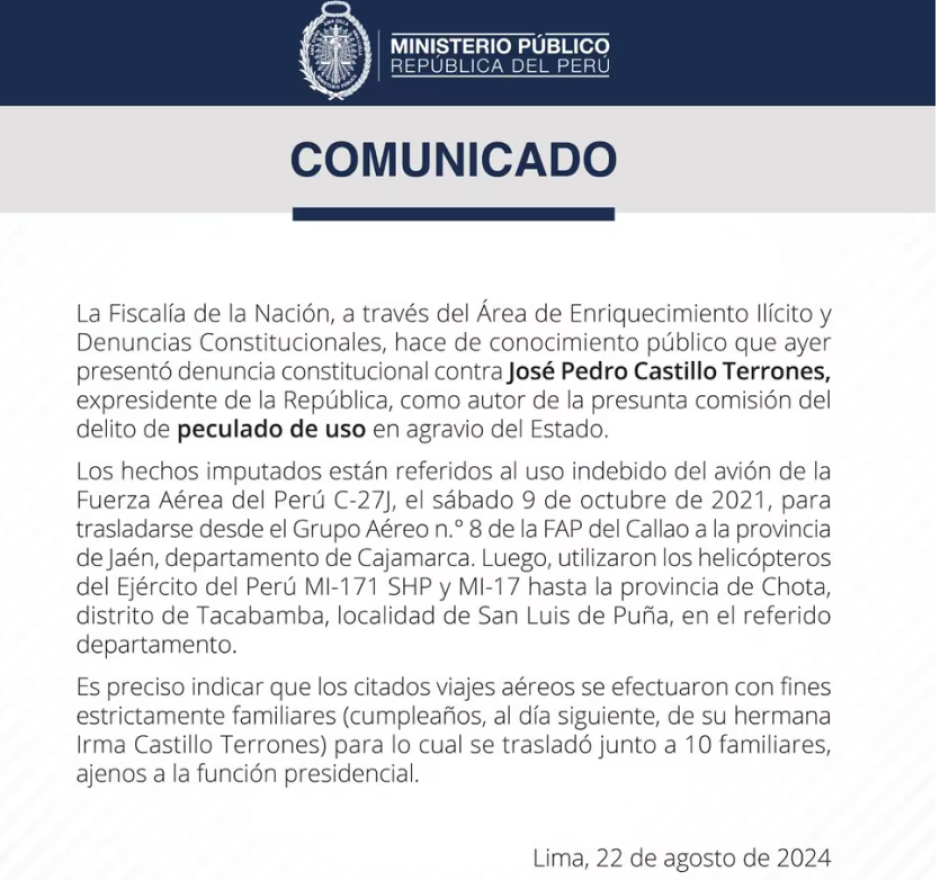 Comunicado de la Fiscalía peruana