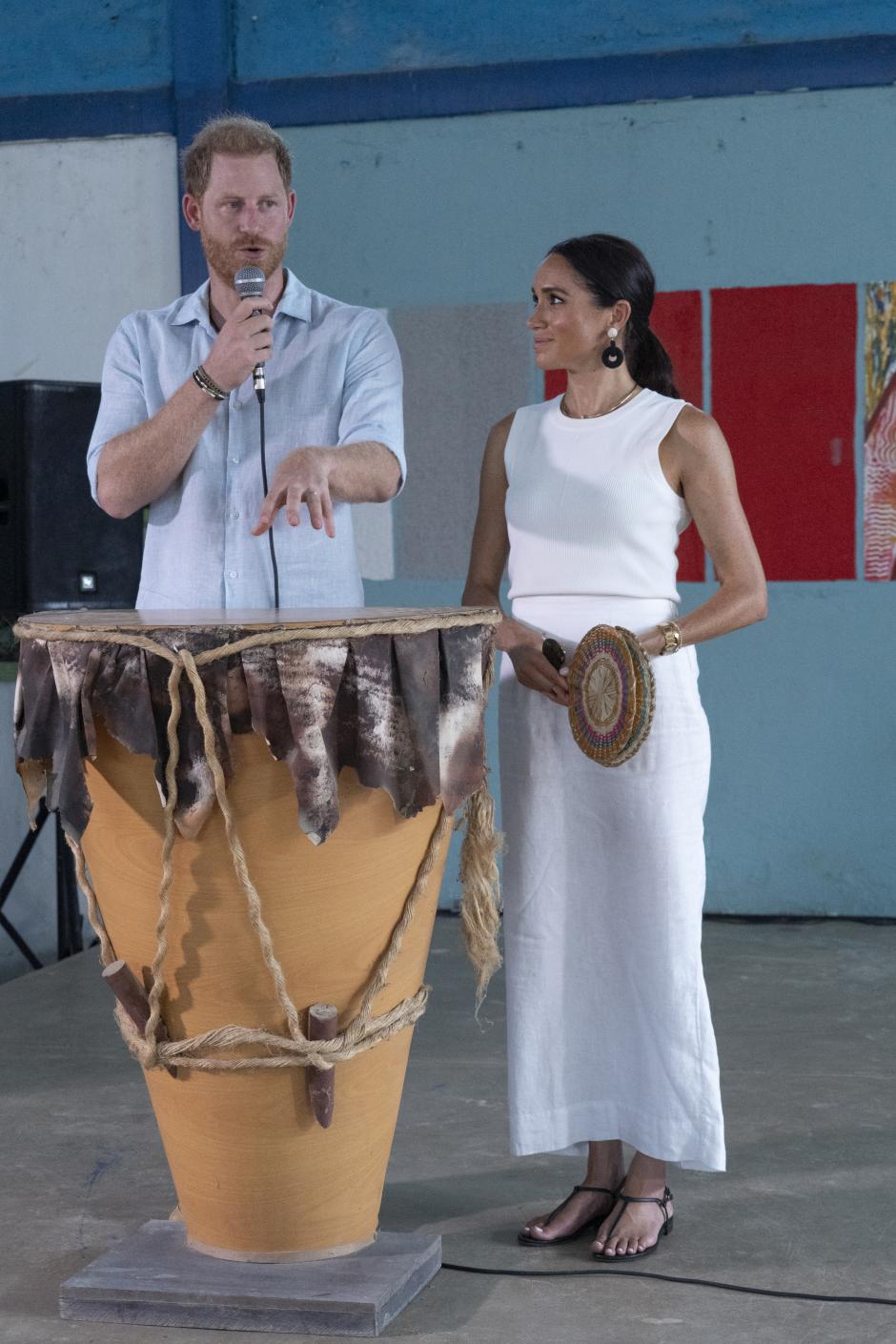 Prince Harry and Duchess of Sussex Meghan Markle during a visit to San Basilio de Palenque 17 August 2024.