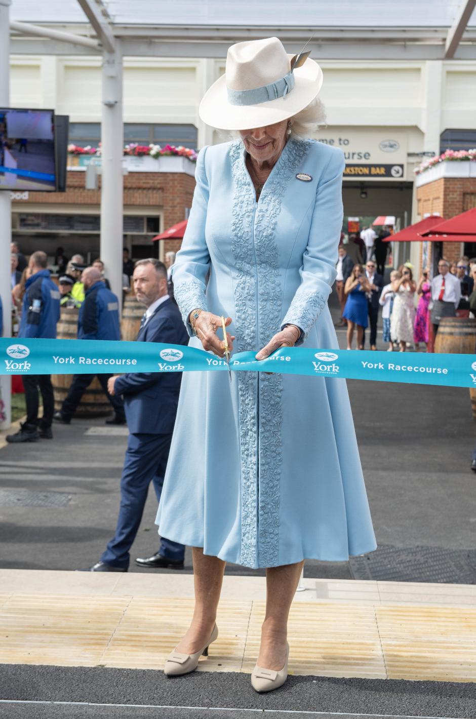 Queen Camilla during day four of the Sky Bet Ebor Festival at York Racecourse. Picture date: Saturday August 24, 2024. *** Local Caption *** .