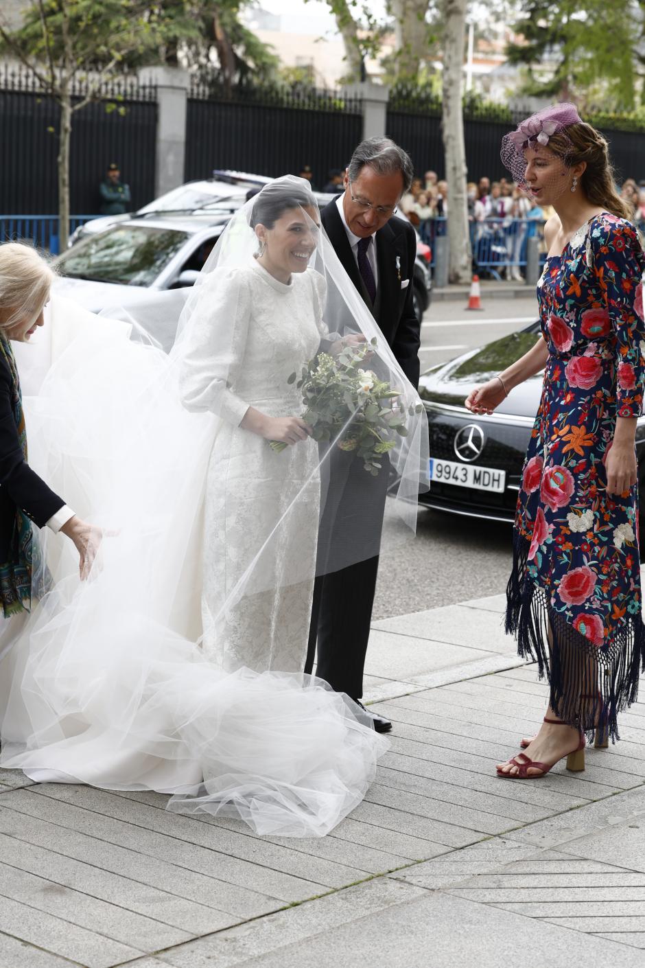 Victoria Lopez Quesada, Teresa Urquijo with father Lucas Urquijo Fernández de Araoz on her wedding with Jose Luis Martinez Almeida in Madrid on Saturday, 06 April 2024.