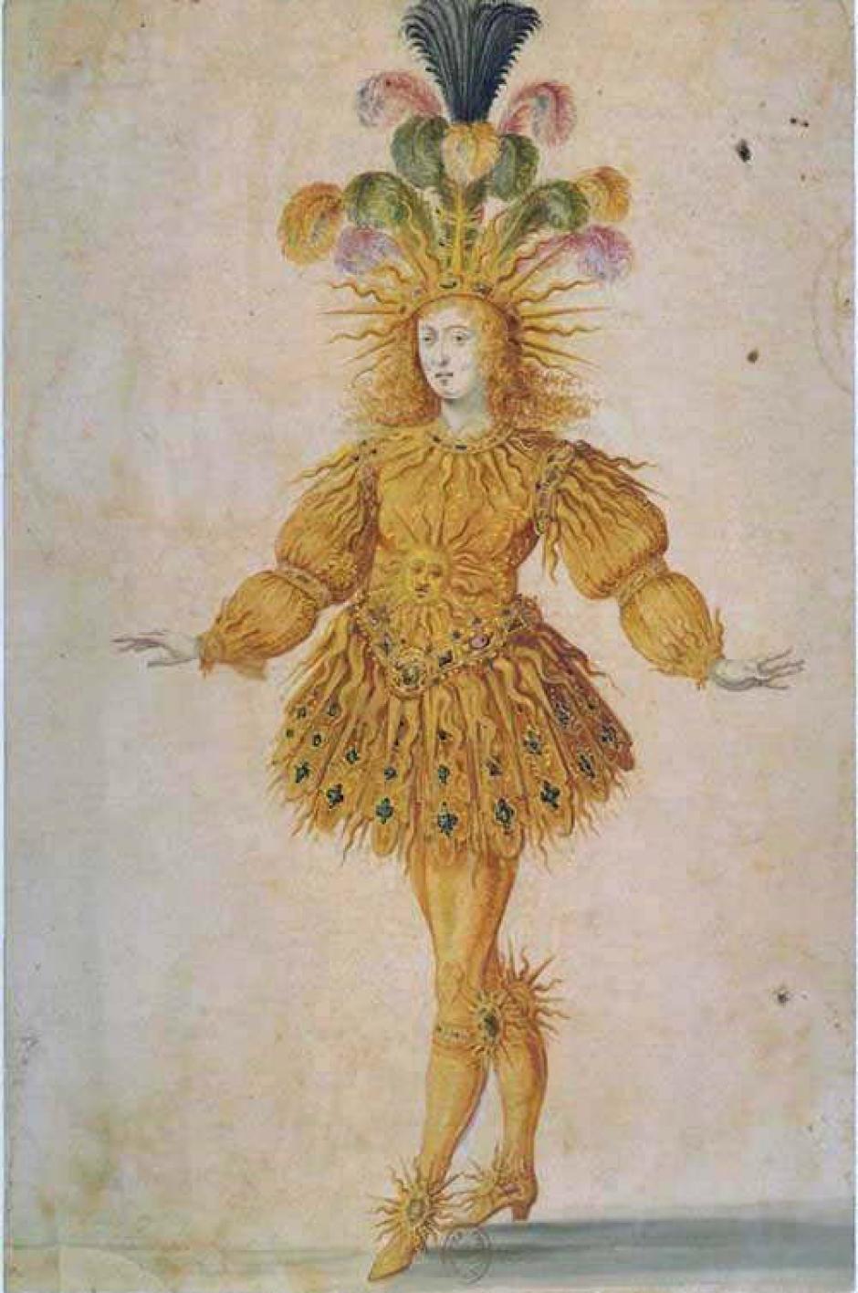 El joven rey Luis XIV en el papel principal de Apolo en el Ballet de la Nuit, 1653. En esa ocasión, Lully bailó junto al rey