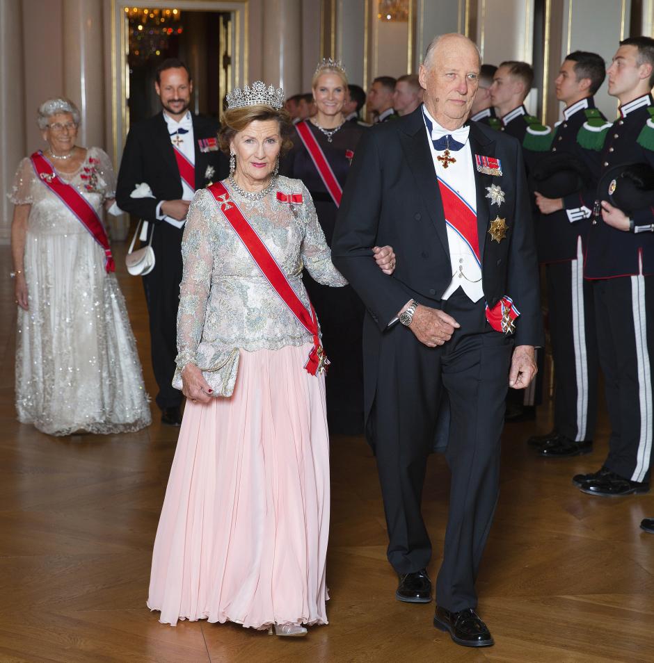 Crown Princess Mette-Marit attends dinner for the Parliament at the Royal Palace in Oslo. She arrived with Crown Prince Haakon and Princess Astrid Fru Ferner. King Harald and Queen Sonja once a year have a gala dinner for the members of the parliament and the government.