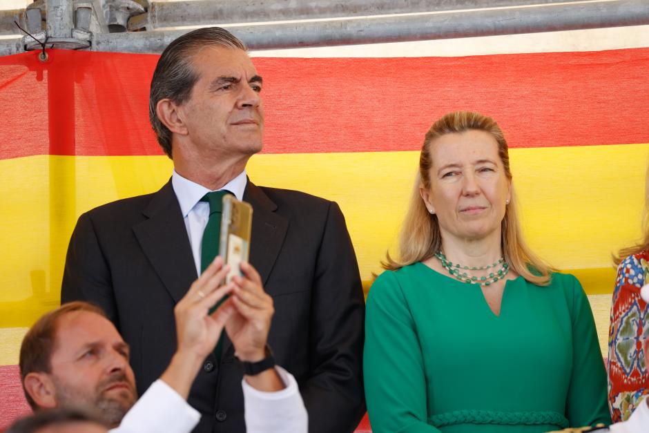 Cristina de Borbon Dos Sicilias and Pedro Lopez Quesada attending the Flag Pledge (Jura de Bandera and entrega de Despachos de empleo) ceremony Marin Naval Military Academy in Marin, Pontevedra on Tuesday, 16 July 2024.